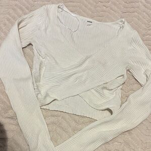 Garage Cream Ribbed Wrap Crop Top